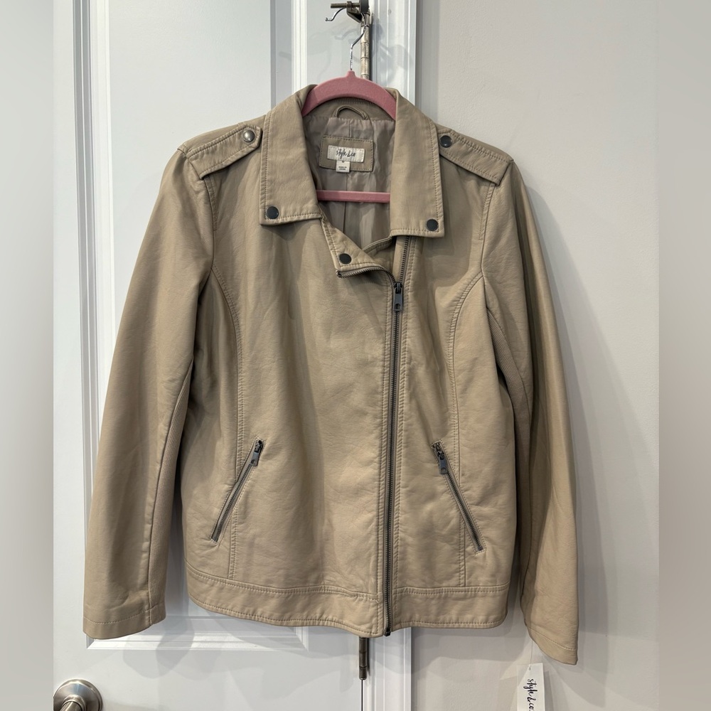 NWT Style & Co. Beige Faux Leather Jacket